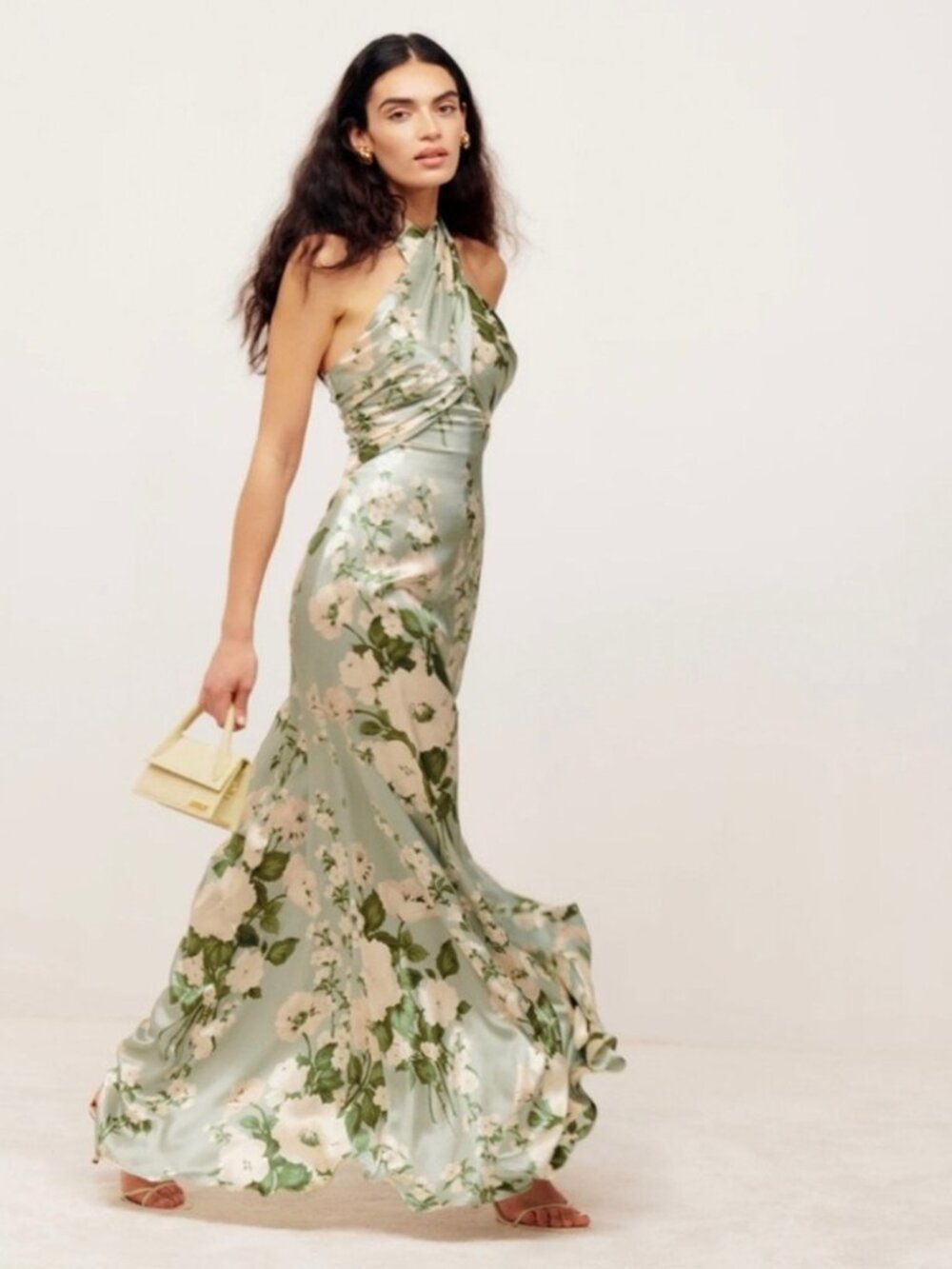 Reformation Veria Floral Green Halter Dress Tarragon 6P/8P **PLEASE READ